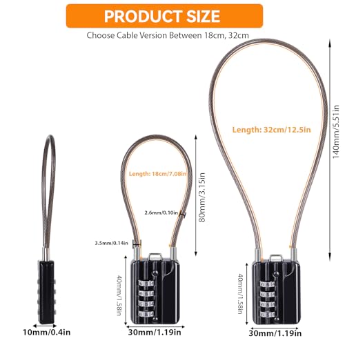 SEPOX® Versatile Twins Resettable 4-Digit Combination Padlock with Extrem Long Cable – Personalized Password, Durable Vinyl Steel Cable, Multipurpose Lock for Suitcase, Gym – Black 32cm Cable - Image 3