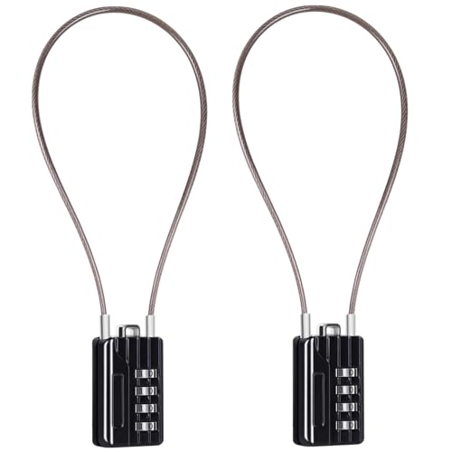 SEPOX® Versatile Twins Resettable 4-Digit Combination Padlock with Extrem Long Cable – Personalized Password, Durable Vinyl Steel Cable, Multipurpose Lock for Suitcase, Gym – Black 32cm Cable - Image 1