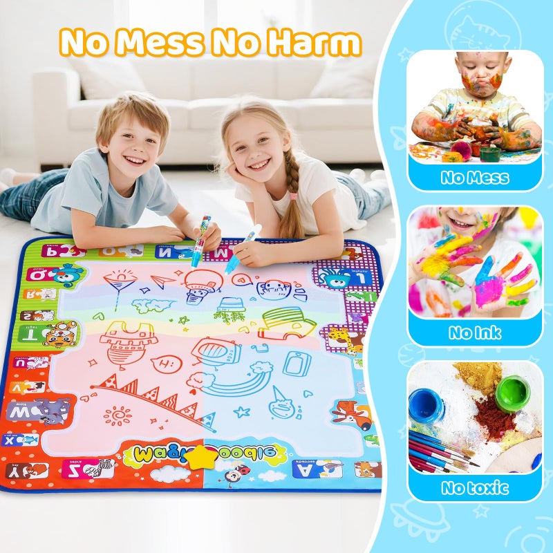 KIZZYEA Toys for 2 3 4 5 Years Old Boys Girls, Water Doodle Mat for Kids, Large Coloring Painting Writing Mat with Neon Colors, Educational Toys Christmas Birthday Gifts for Age 2-4, 3-5 Toddlers - Image 4