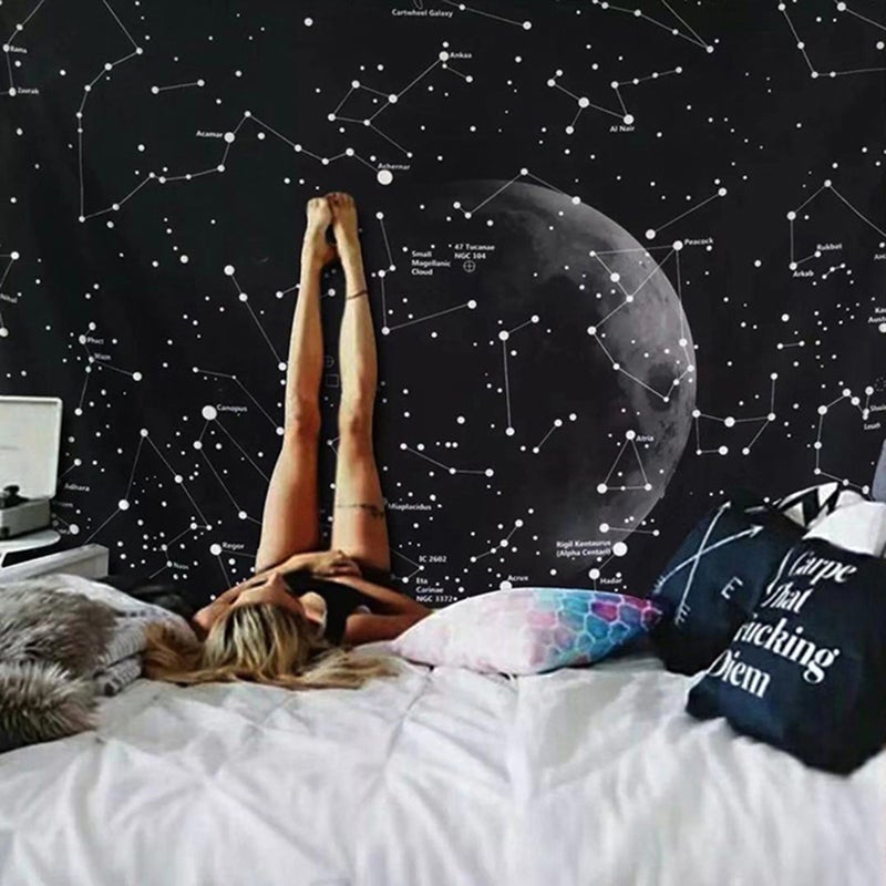 2pcs Cosmo Star Decorative Tapestry Refreshing Style Wall Hanging Plush Background Cloth Living Room Bedroom Hanging Ornament Black (145x125cm) - Image 5