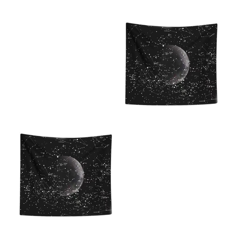 2pcs Cosmo Star Decorative Tapestry Refreshing Style Wall Hanging Plush Background Cloth Living Room Bedroom Hanging Ornament Black (145x125cm) - Image 1