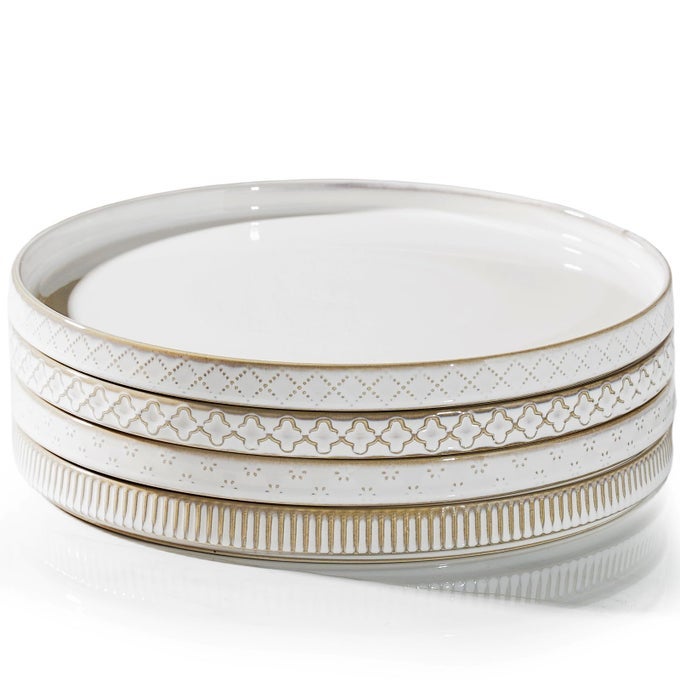 105 CERAMIC DINNER PLATES SET OF 4 MICROWAVE DISHWASHER SAFE SALAD PASTA DEEP PLATES WITH EMBOSSMENTS SET OF 4