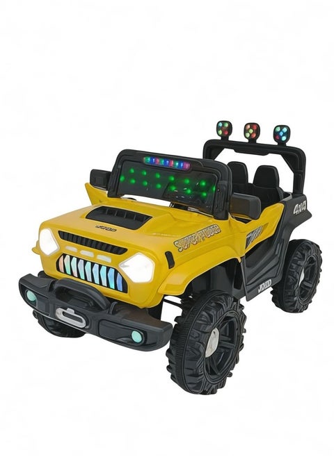 Electric car for children with two motors and 12V battery with openable doors, lights, rocking mode, music, remote control for a fun and safe driving experience