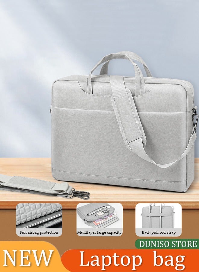 DUNISO Laptop bag, thickened velvet inner protective shoulder bag, Oxford cloth waterproof, can be hung on one shoulder, with handle, scratch resistant, wear resistant and shockproof, suitable for 15.6 inch laptops, gray - Image 1