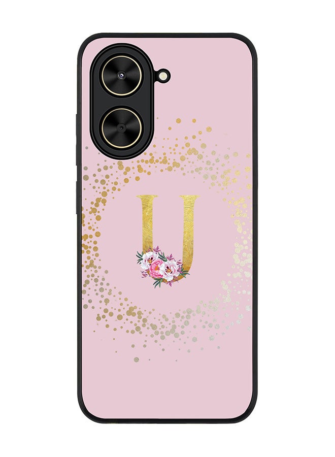 Stylizedd For Xiaomi Poco C71 / Redmi A5 4G Case,Slim fit Camera Protection, Shockproof Thin Phone cover  - Custom Monogram Floral - U  (Pink ) - Image 1