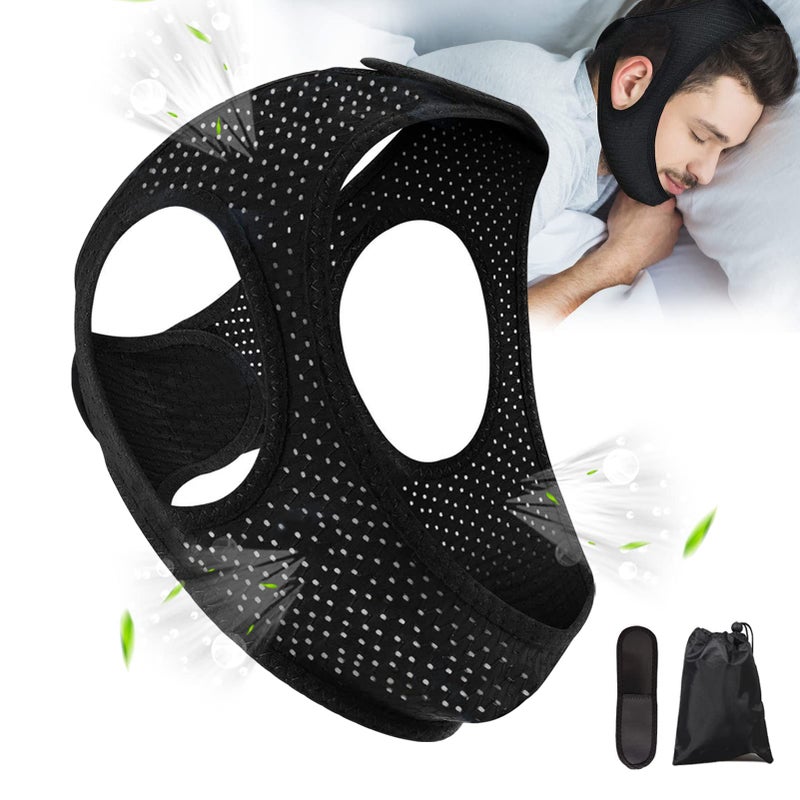 Forzacx Anti Snore Chin Strap - Breathable Chin Strap Snoring Solution, Effectively Reduce Snoring, Non-Stick Hair, Don't Fade - Black - Image 1