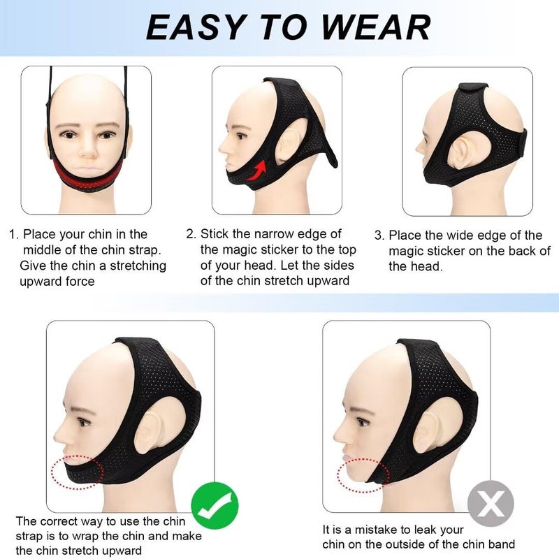 Forzacx Anti Snore Chin Strap - Breathable Chin Strap Snoring Solution, Effectively Reduce Snoring, Non-Stick Hair, Don't Fade - Black - Image 5