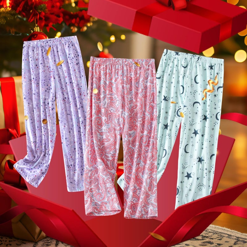 PNAEONG Pajama Pants Women 3 Pack Soft Cotton Lounge Pants Women Comfy PJ Casual Sleep Pant Print Women's Pajama Bottoms Sleepwear with Elastic Waistband & Pockets, Star+Purple+Pink Paisley-M - Image 2