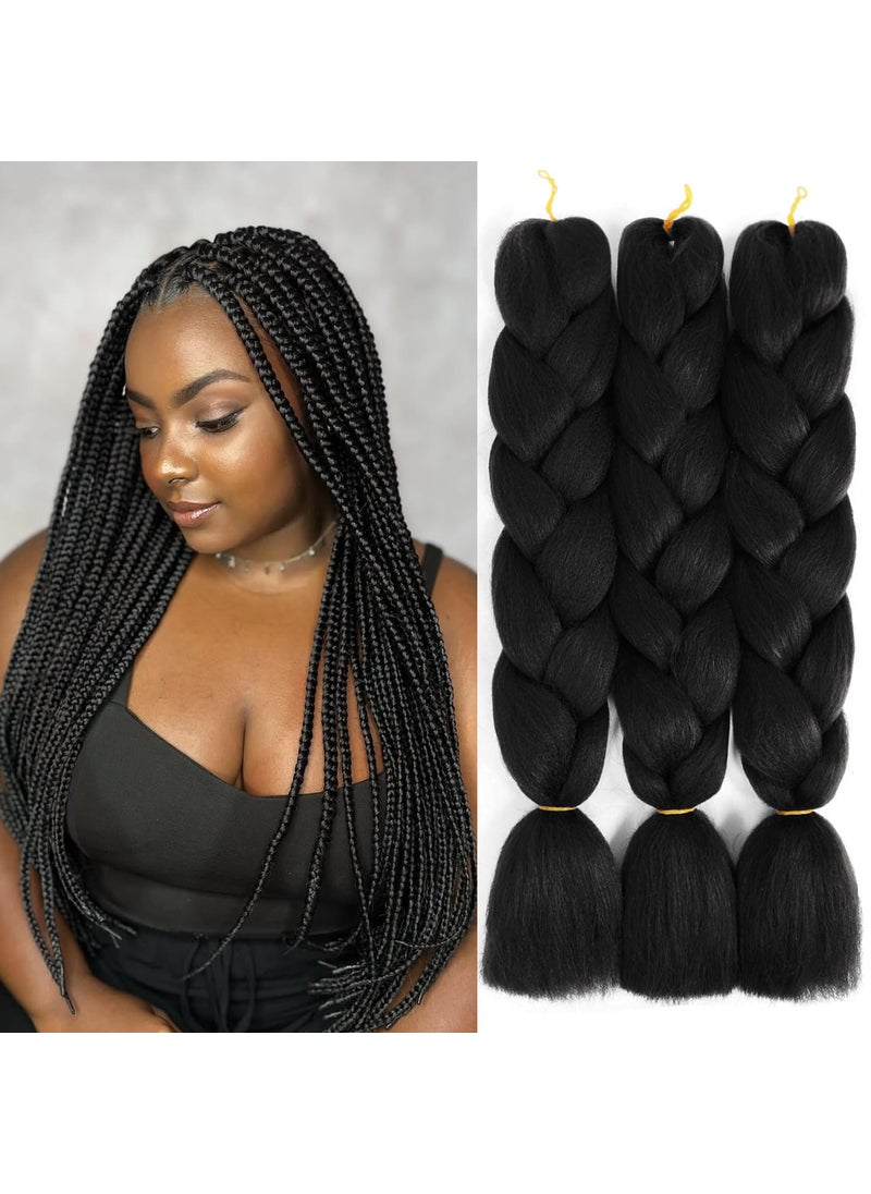 SuCoo - SuCoo Jumbo Braiding Hair Extensions High Temperature Fiber Crochet Twist Braids with Small Free Gifts 24inch 3pcslotBlack - Image 1