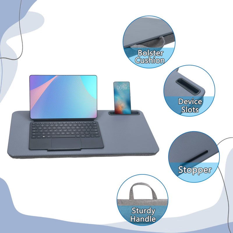 YUELAKE Portable Laptop Desk Fits Up to 16â€œ Laptops, with Tablet Slot, Built-in Cushion, Great for Home & Office,Lap Desk for Laptop,Lap Desk with Cushion (Dark Grey, Large) - Image 4