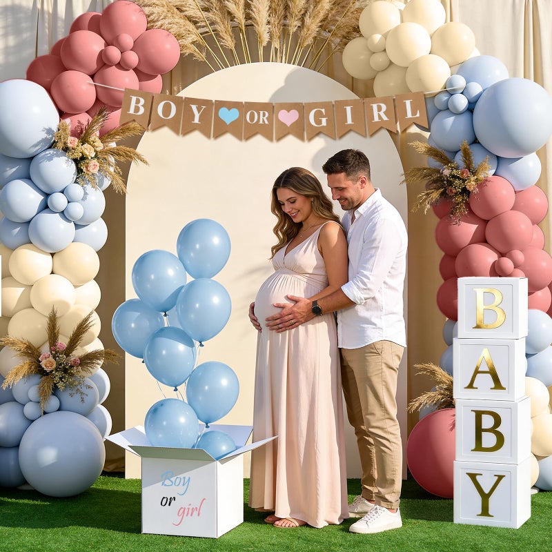 Winrayk Gender Reveal Balloon Boxes Decorations Dusty Pink and Blue Balloon Garland Arch Kit Baby Box with Letters Boy or Girl Banner for Baby Shower Birthday Party Gender Reveal Decorations Supplies - Image 5