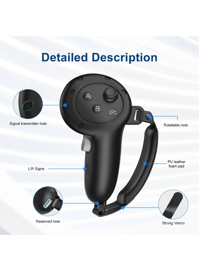 Black Silicone Protective Grip Cover for Meta Quest 3S Controllers | Anti-Slip with Adjustable Velcro Strap - Image 2