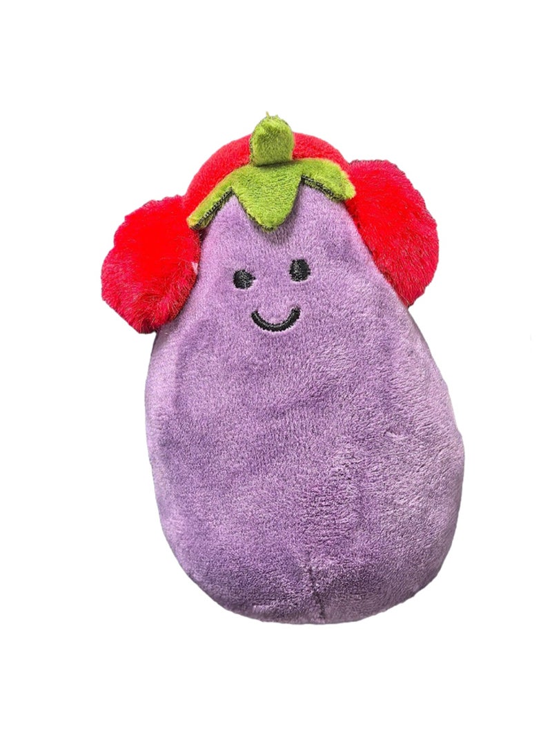 15cm Red Earmuffs Eggplant Plush Pendant Keychain Cute Fruit Plush Doll School Bag Accessories Toy Keychain Boy Girl Gift  - Image 1