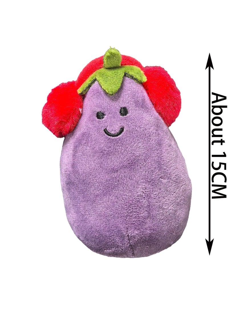 15cm Red Earmuffs Eggplant Plush Pendant Keychain Cute Fruit Plush Doll School Bag Accessories Toy Keychain Boy Girl Gift  - Image 2