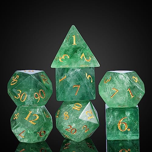 UDIXI Natural Gemstone Dice Set 7PCS Green Fluorite Crystal Stone DND Dice with Gift Case for Role Playing Games and Other Tabletop Games - Image 5