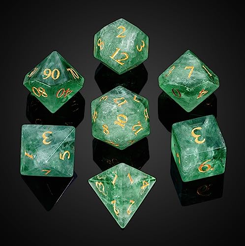 UDIXI Natural Gemstone Dice Set 7PCS Green Fluorite Crystal Stone DND Dice with Gift Case for Role Playing Games and Other Tabletop Games - Image 1