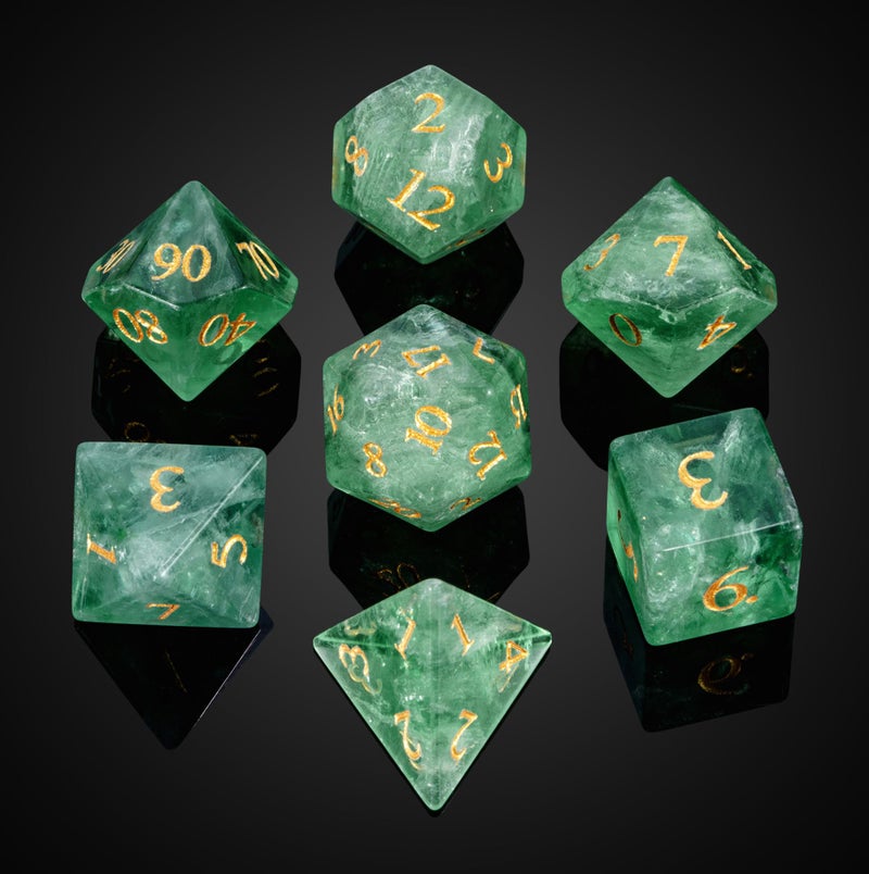 UDIXI Natural Gemstone Dice Set 7PCS Green Fluorite Crystal Stone DND Dice with Gift Case for Role Playing Games and Other Tabletop Games - Image 3