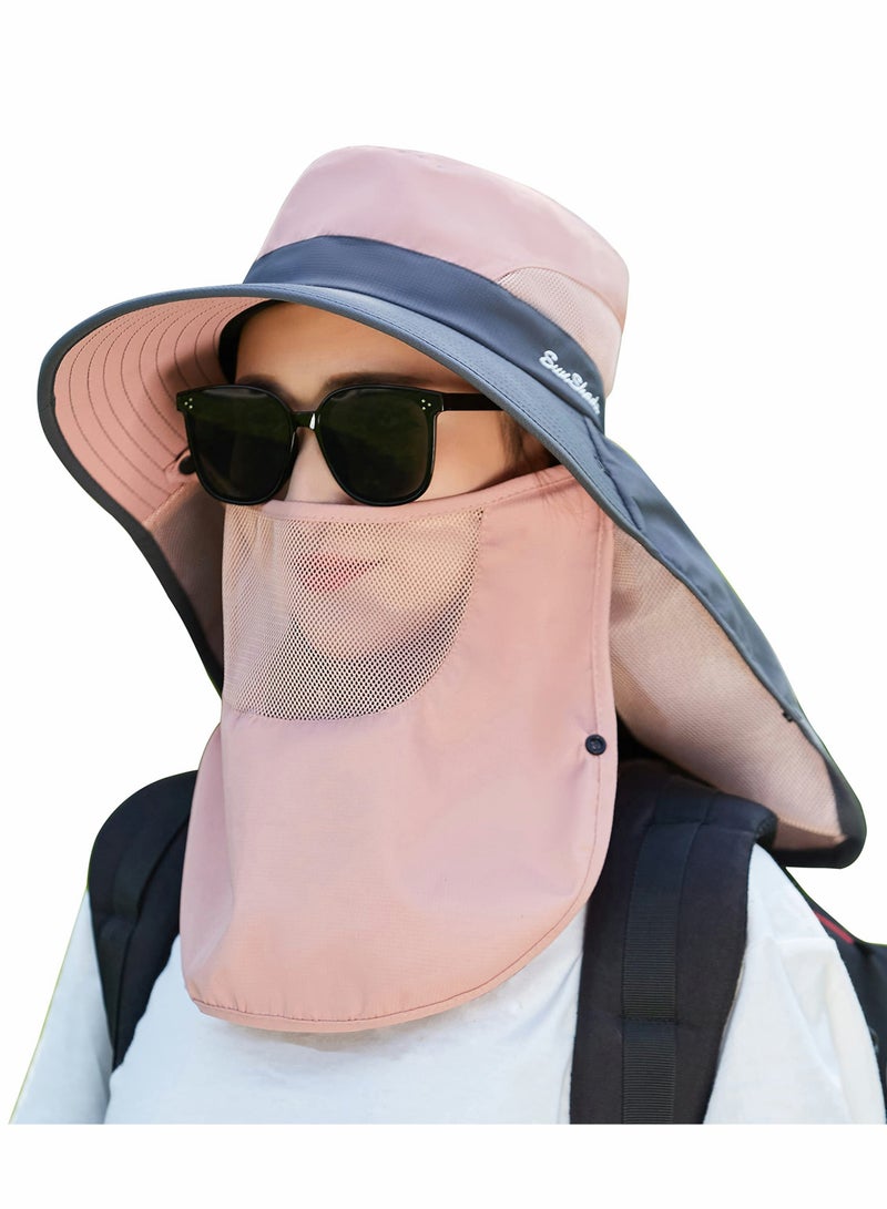 UPF 50+ Women's Foldable Sun Hat with Wide Brim & Neck Flap for Beach, Fishing & Hiking - Pink - Image 1