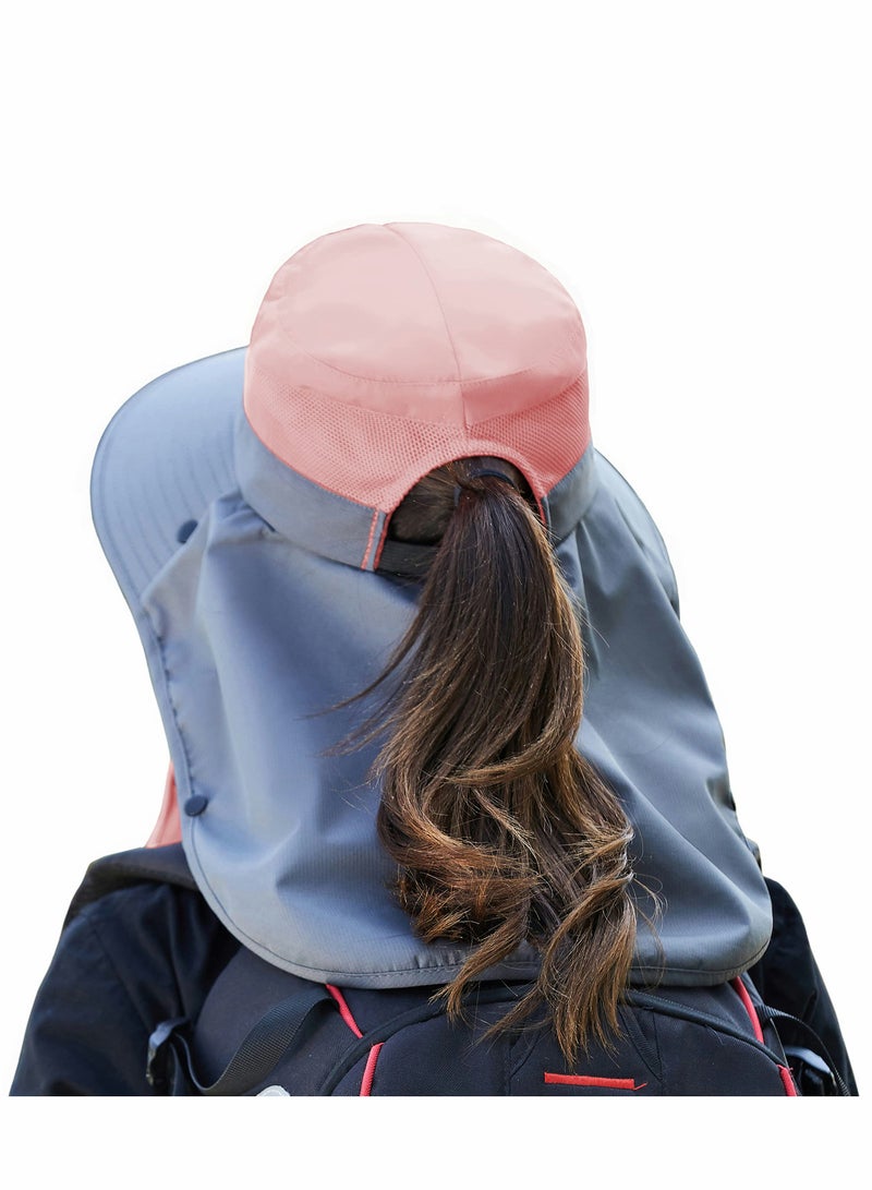 UPF 50+ Women's Foldable Sun Hat with Wide Brim & Neck Flap for Beach, Fishing & Hiking - Pink - Image 2