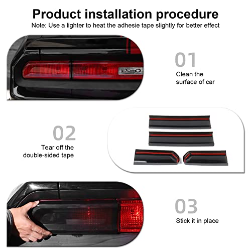 CheroCar TailLight Cover Tail Lamp Cover Guard Trim Bezel Frame Decor Exterior Accessories for 2009-2014 Dodge Challenger, Smoked Black - Image 5