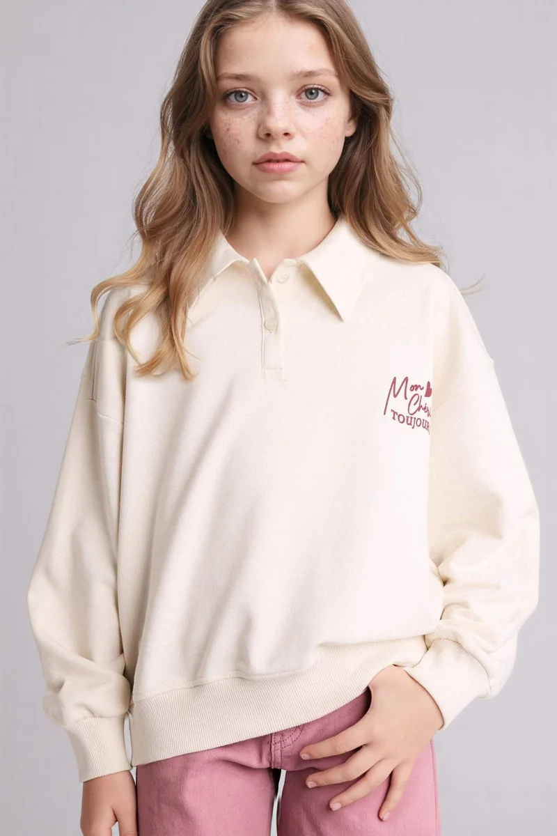 ديفاكتو Girl Relax Fit Polo Neck Printed Sweatshirt