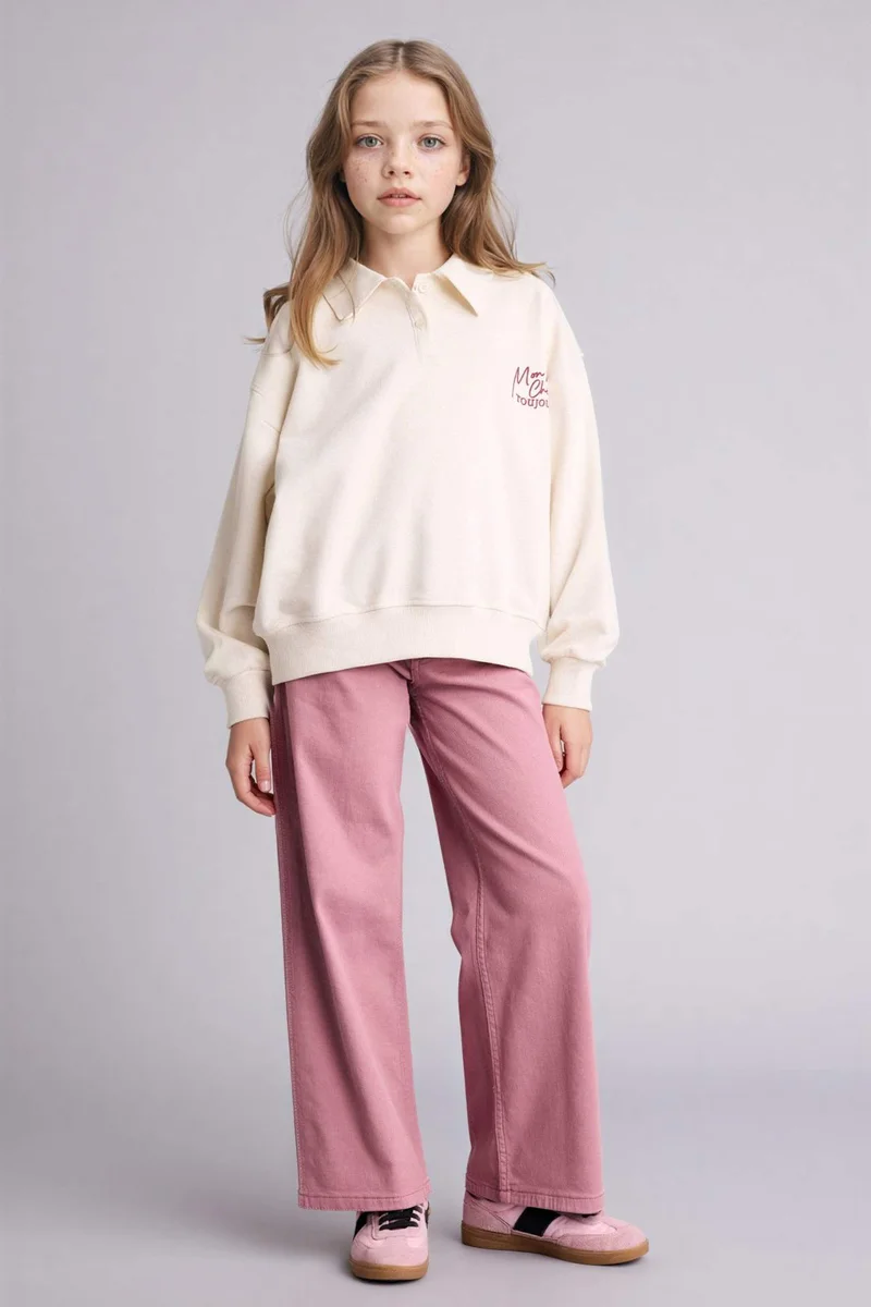 ديفاكتو Girl Relax Fit Polo Neck Printed Sweatshirt