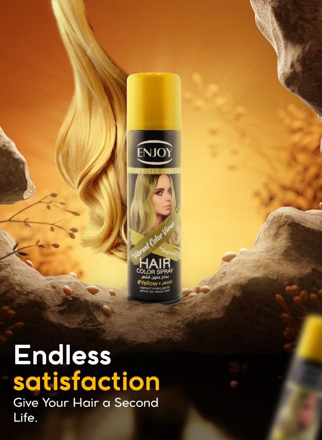 إنجوي ENJOY سبراي تلوين الشعر المؤقت – أصفر | لون حيوي قابل للغسل | 150 مل - Image 2