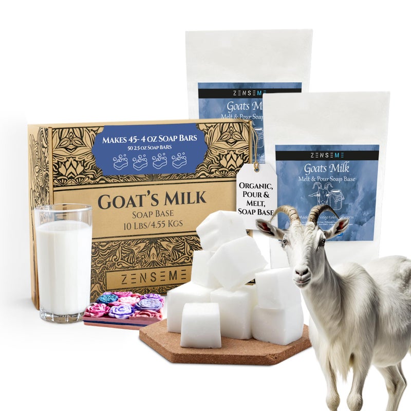 ZenseMe 10 LBS Goats Milk Soap Base | Melt and Pour Supplies Kit for Soap Making - SLS/SLES & PEG free | Gentle & Foamy Ingredients | Make Your Own Bulk For Adult Soapmaker - Easy to Cut - Image 1