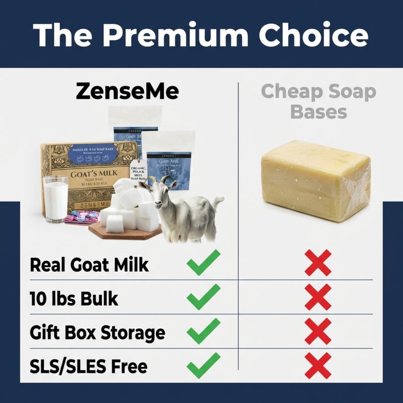 ZenseMe 10 LBS Goats Milk Soap Base | Melt and Pour Supplies Kit for Soap Making - SLS/SLES & PEG free | Gentle & Foamy Ingredients | Make Your Own Bulk For Adult Soapmaker - Easy to Cut - Image 3