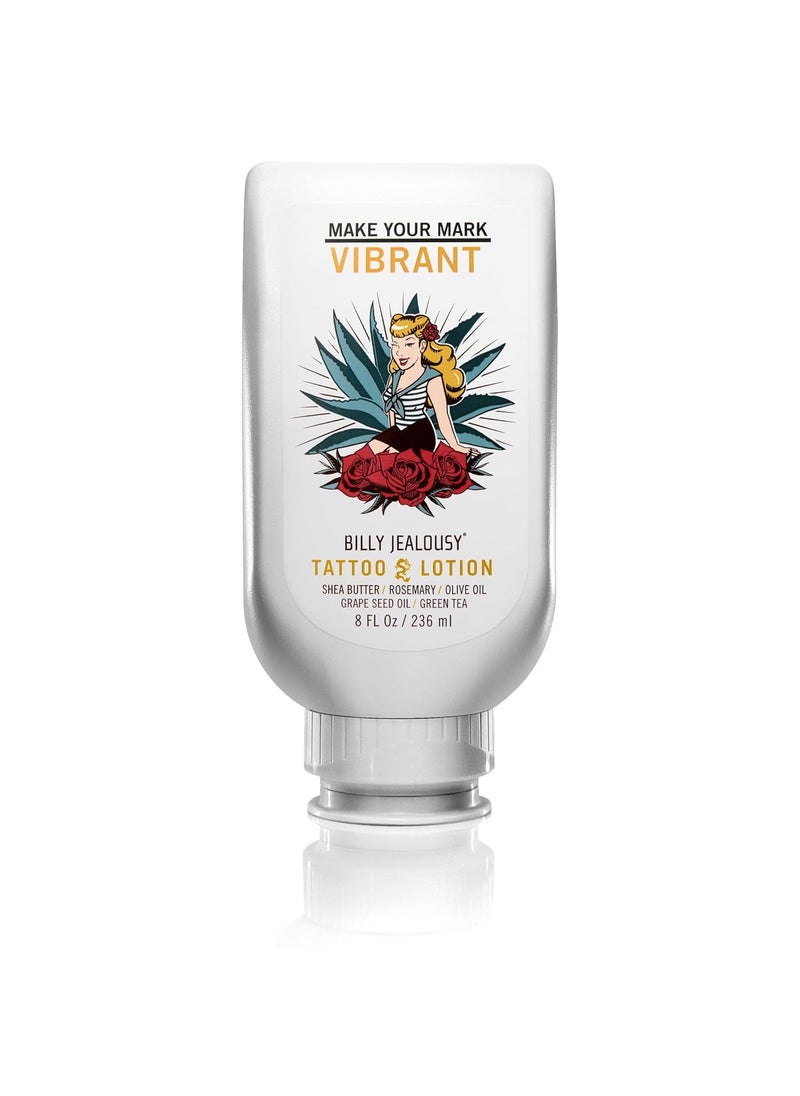 Billy Jealousy Billy Jealousy Tattoo Lotion for All Skin Types Formulated with Shea Butter, Essential Oils & Green Tea Leaf Extract, Tattoo Aftercare that Nourishes, Brightens & Soothes, 8 Fl Oz 
