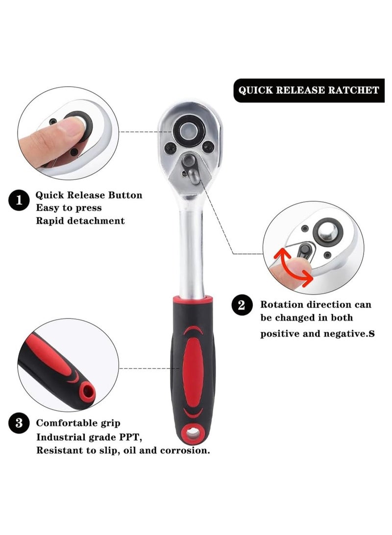 LOOPITYS 46PCS Small Drive Socket Ratchet Wrench Screwdriver Set, 1/4 Inch Metric Socket and Ratchet Wrench Set with Extension Bar, Upgrade Compact Snap on Ratchet Wrench Sockets Tool Set for Car - Image 4