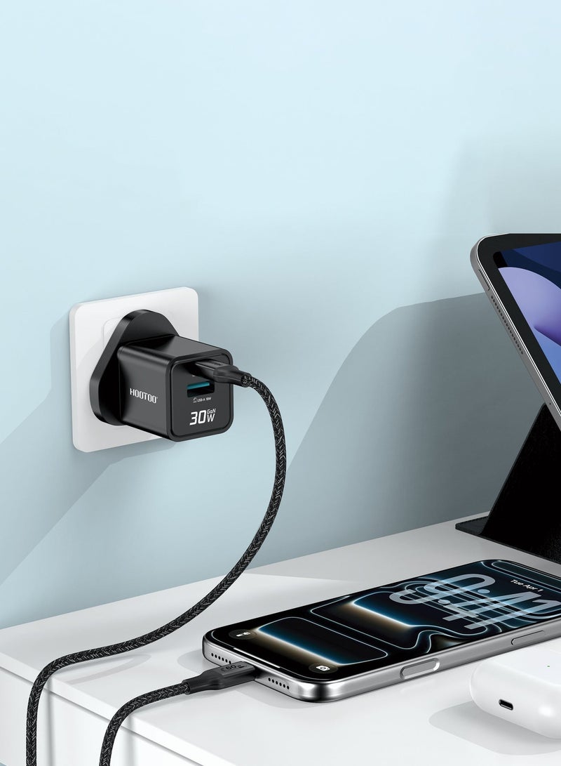 HooToo Usb to Type c charging cable supports 60W fast charging & data transfer. braided fabric type c cable fast charger durable and resistant. features a robust Type C connector with built-in protection for your phone.  1 meter charging cable is compatible with iPhones, Samsung, Huawei, Xiaomi, and many other devices. - Image 4