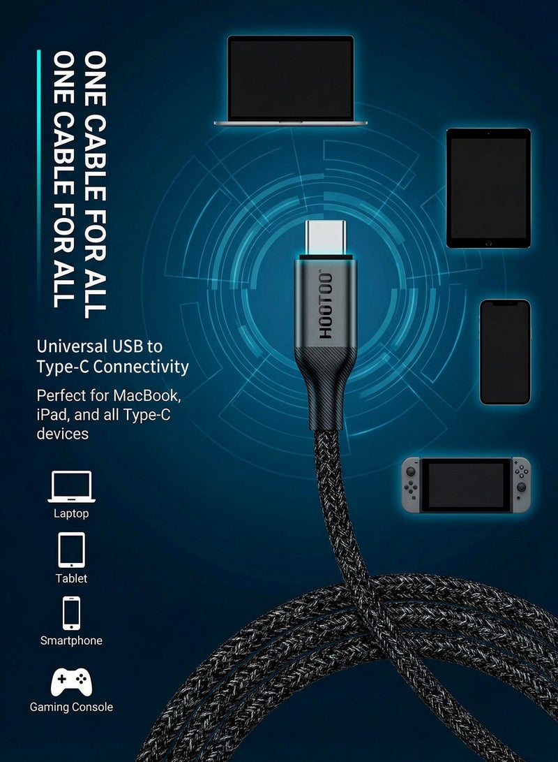 HooToo Usb to Type c charging cable supports 60W fast charging & data transfer. braided fabric type c cable fast charger durable and resistant. features a robust Type C connector with built-in protection for your phone.  1 meter charging cable is compatible with iPhones, Samsung, Huawei, Xiaomi, and many other devices. - Image 3