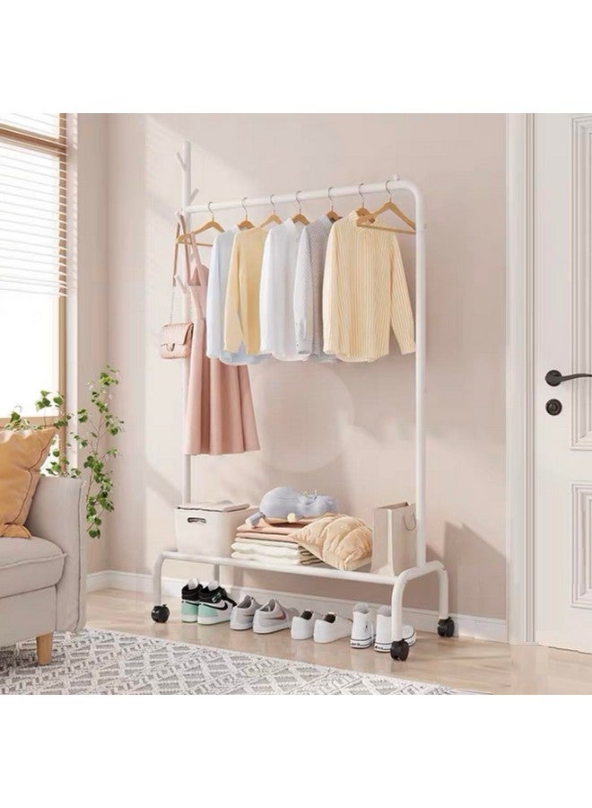 لوكزر حامل ملابس معدني متعدد الأغراض ومتين من Lukzer بعمود واحد مع عجلات ورف سفلي واحد ورف ملابس منظم لتخزين الملابس (172 × 120 × 34 سم/أبيض) - Image 1