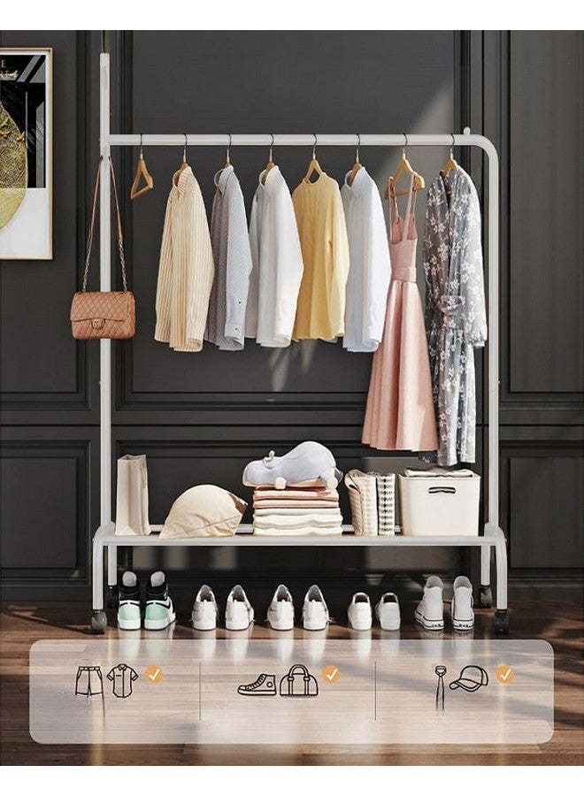 لوكزر حامل ملابس معدني متعدد الأغراض ومتين من Lukzer بعمود واحد مع عجلات ورف سفلي واحد ورف ملابس منظم لتخزين الملابس (172 × 120 × 34 سم/أبيض) - Image 3
