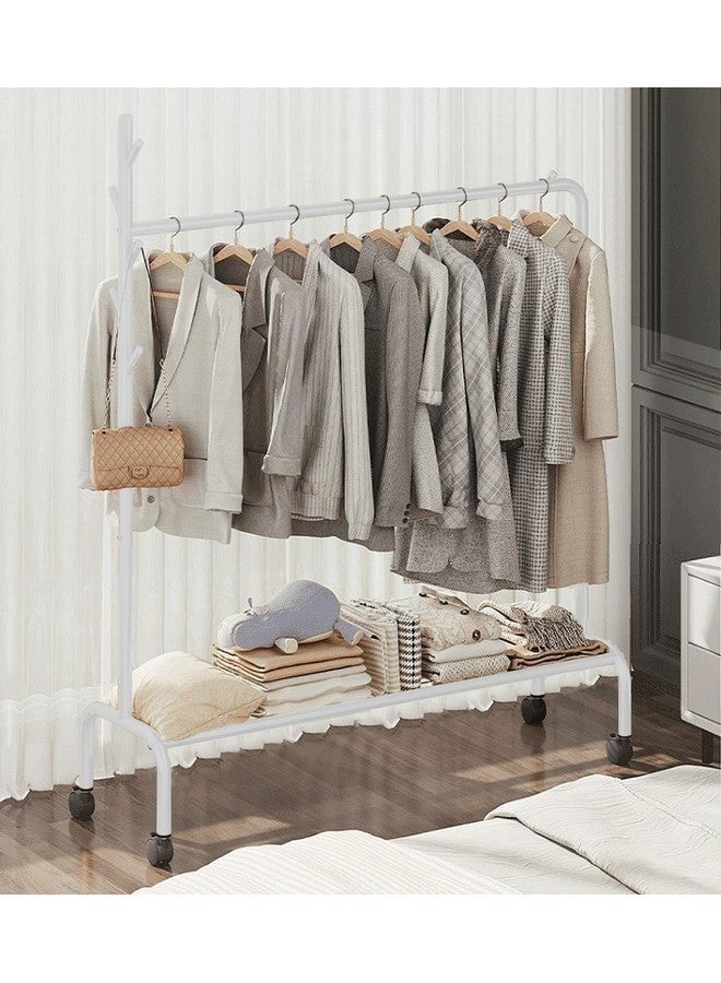 لوكزر حامل ملابس معدني متعدد الأغراض ومتين من Lukzer بعمود واحد مع عجلات ورف سفلي واحد ورف ملابس منظم لتخزين الملابس (172 × 120 × 34 سم/أبيض) - Image 2