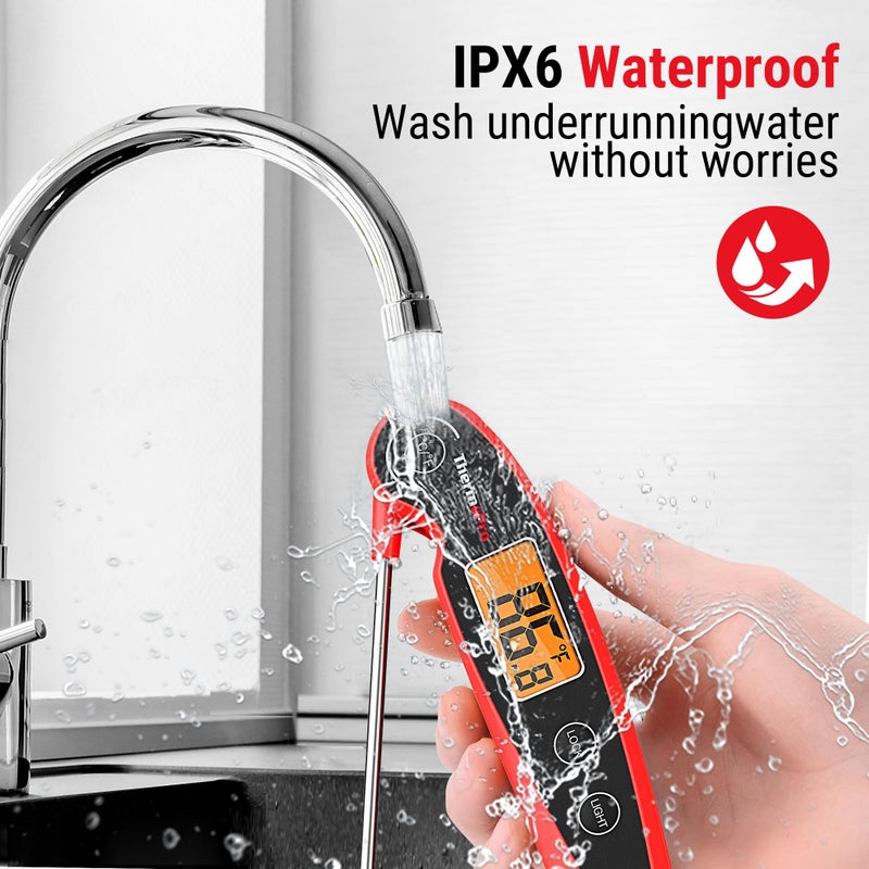 ثيرمو برو ThermoPro TP605 ميزان حرارة اللحوم للقراءة الفورية للطهي مقاوم للماء ميزان حرارة رقمي للطعام مع شاشة LCD كبيرة بإضاءة خلفية 180 درجة قابلة للطي ومقياس حرارة المطبخ لشواء التدخين وصنع الحلوى - Image 4