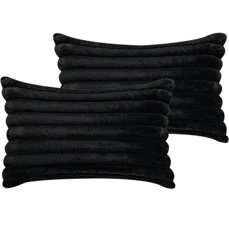 COTEY 20" x 12" Black Throw Pillow Covers Pack of 2, Soft Fluffy Faux Fur Decorative Pillows for Couch, Bed Cover with Velvet Back for Living Room, Home DÃ©cor for Sofa (50cm x 30cm, No Inserts Included) - Image 1