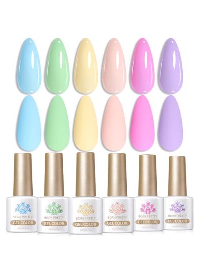 Born Pretty Pastel Gel Nail Polish Macaron Candy Sweet Color Gel Polish Spring Summer Gel Polish Nude Pink Yellow Purple Blue Green Colors Easter Collection Nail Art Gift Box 7ML 6PCS - Image 1