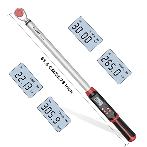 VANPO 1/2-Inch Drive Digital Torque Wrench(12.5-250.8 ft-lbs./17-340Nm), Accurate to ±2%, Electronic Torque Wrench Set with Buzzer & LED Indicator for Bike Moto Car - Image 3