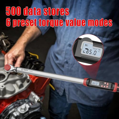 VANPO 1/2-Inch Drive Digital Torque Wrench(12.5-250.8 ft-lbs./17-340Nm), Accurate to ±2%, Electronic Torque Wrench Set with Buzzer & LED Indicator for Bike Moto Car - Image 2