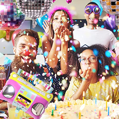Timisea 10 PCS Rainbow Roller Skate Balloons Boom Box Balloon22 Inch Round Color Foil Balloons 4D Laser Disco Foil Balloons 80s 90s Retro Theme Hip Hop Disco Fever Birthday Party Balloon Decor - Image 5