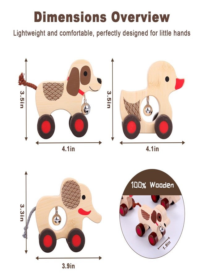 UDEAS Wooden Animal Rattle with Bell - Baby Toys 6-12 Months & Toddler Toys 1-3 Years | Montessori Sensory Shakers, Nursery Decor Gift Set (Dog, Duck, Elephant) - Image 3