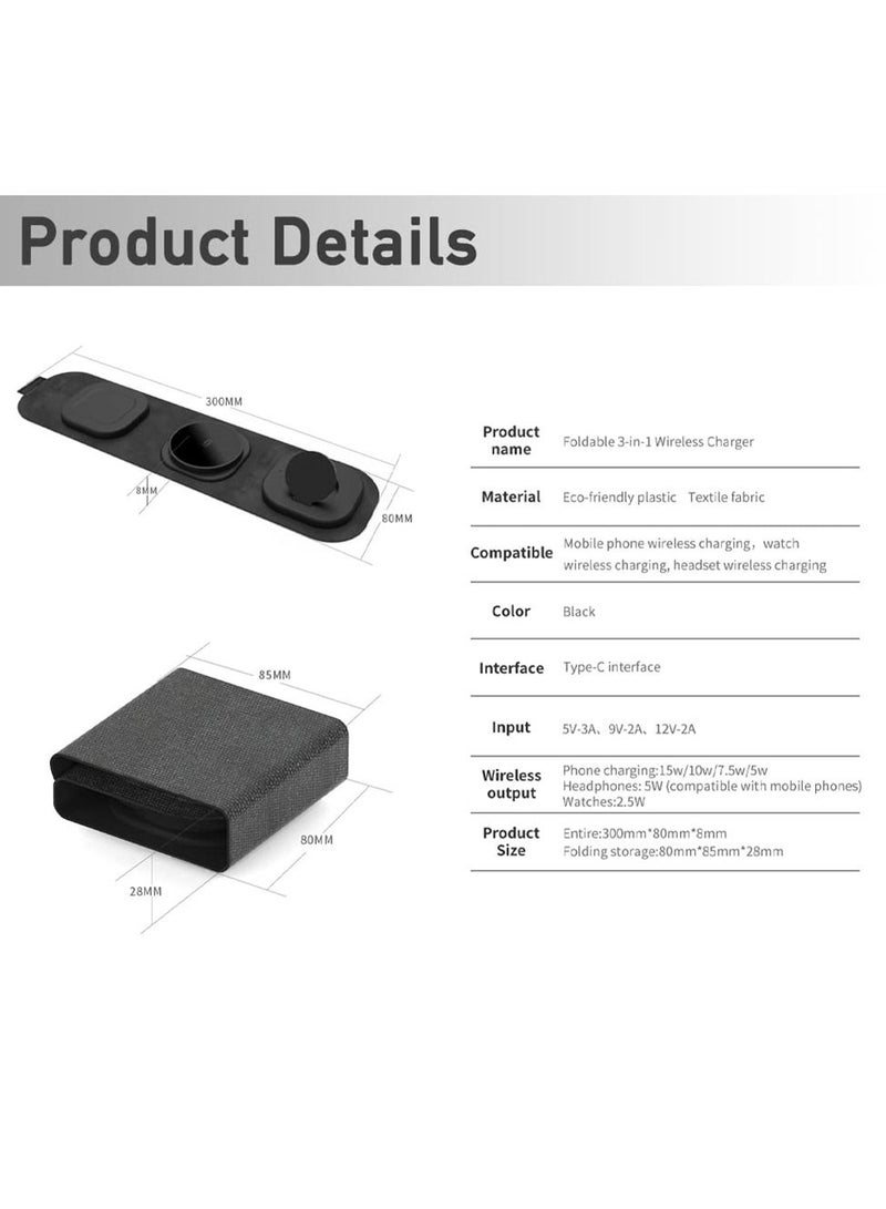 Excefore 3 in 1 Wireless Charger, Magnetic Foldable Charging Station, Fast Pad for Travel, Compatible with iPhone 14/Pro/Max/Plus/13/12 Series, 3/2/Pro, iWatch 7/6/5/4/3/2 - Image 5