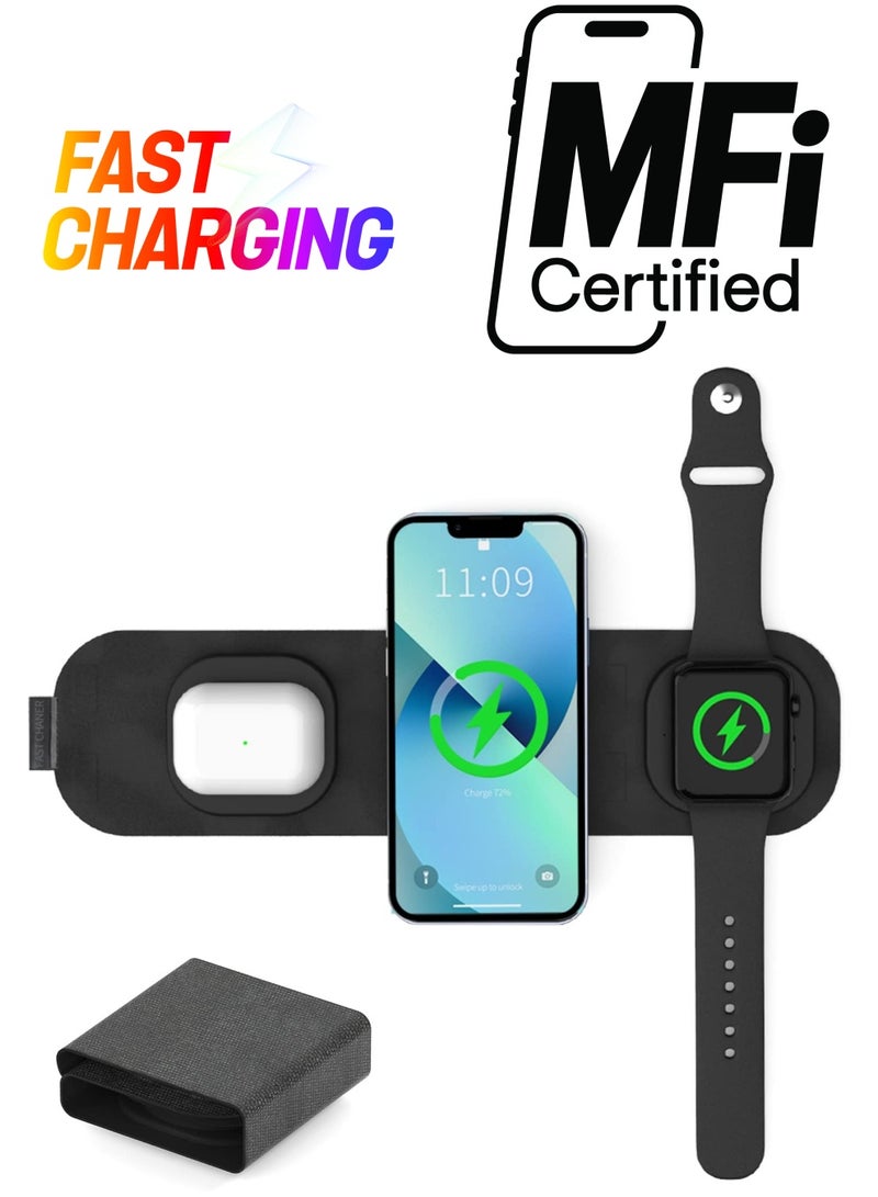 Excefore 3 in 1 Wireless Charger, Magnetic Foldable Charging Station, Fast Pad for Travel, Compatible with iPhone 14/Pro/Max/Plus/13/12 Series, 3/2/Pro, iWatch 7/6/5/4/3/2 - Image 1