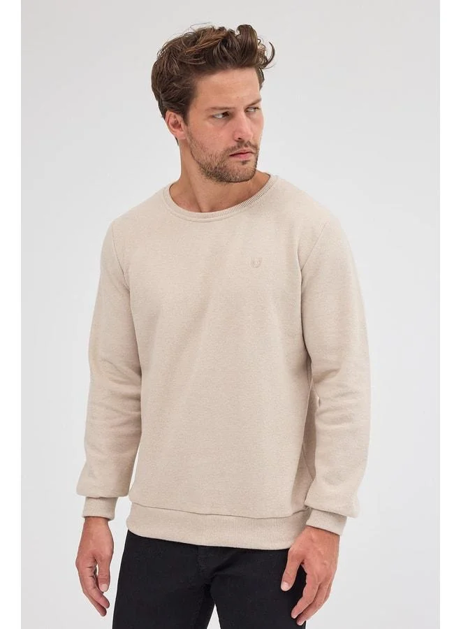 Mmetalic  Men's Beige Standard Fit Regular Cut Cotton Basic Crew Neck Sweatshirt for Men | Best Price UAE