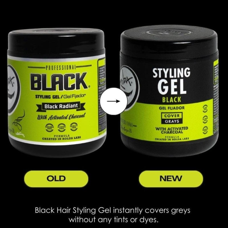 Rolda Black Styling Hair Gel - Medium To Strong Hold With Medium Shine For a Wet Slicked Back Look With All Day Hold - Activated Black Charcoal Covers Grey Hair Instantly 17.6oz (2PK) - Image 2