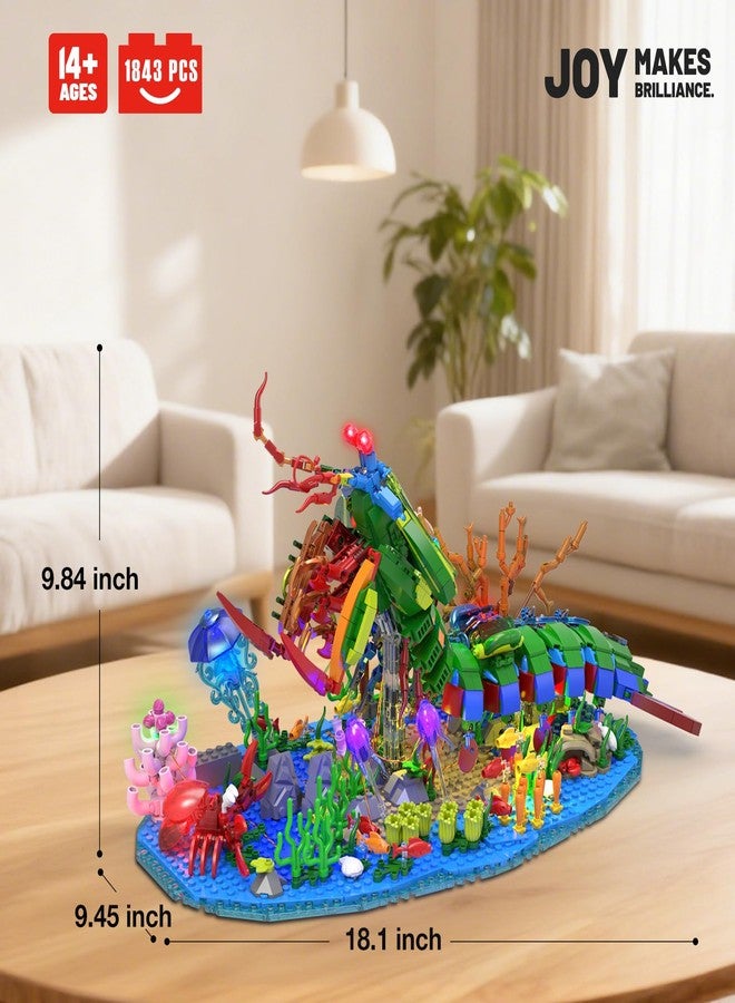 JMBricklayer Mechanical Mantis Shrimp Building Blocks Set with LED Lights Ocean Animal Model Building Toys with Jellyfish Crabs Coral Reef, Sea Creative Display for Home Decor Gift for Adults Kids 14+ - Image 2