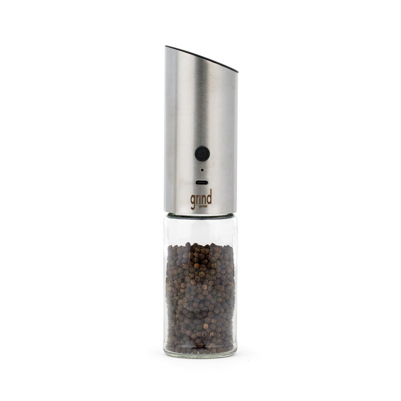 Grind Gourmet Automatic Electric Salt or Pepper Grinder Mill USB Rechargeable Adjustable Coarseness OneHanded Operation Stainless Steel