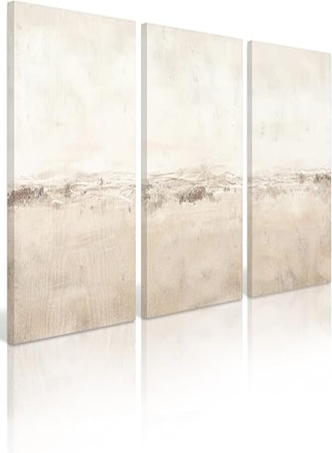 Baccone Beige Abstract Wall Art Set of 3 Neutral Canvas Wall Art Prints Boho Abstract Picture Modern Abstract Art Wall Decor Minimalist Artwork for Living Room Beroom Decor 12x16 Inch Framed
